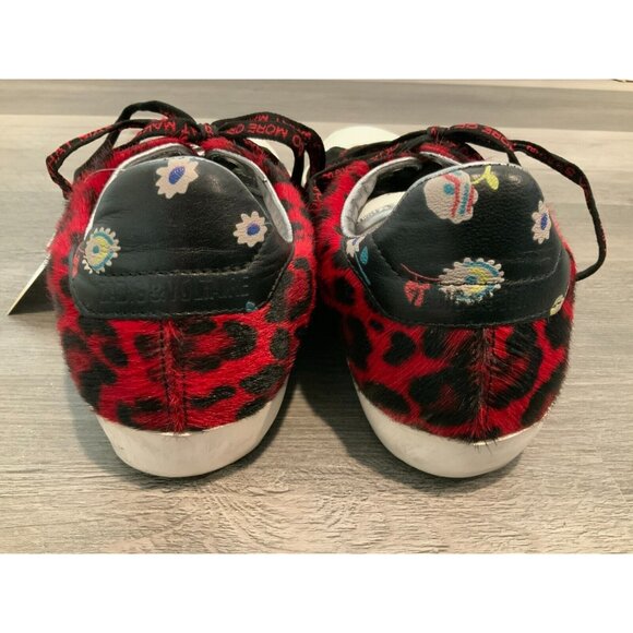 Zadig & Voltaire Red & Black Leopard Print Lace-Up Sneakers, Size 8 (US) 38 (IT) - Picture 5 of 10